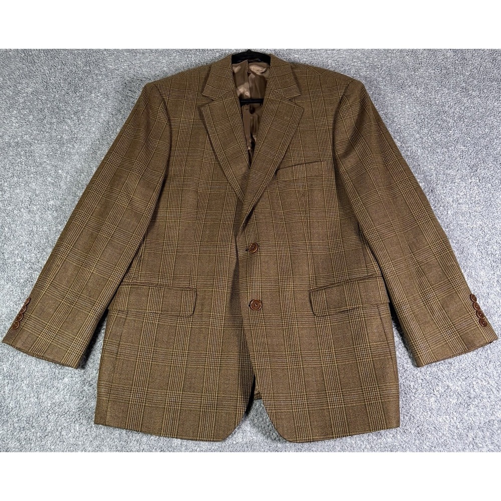 Brooks Brothers 346 Blazer Mens 42S Brown Glen Plaid 100% Wool Two Button Jacket